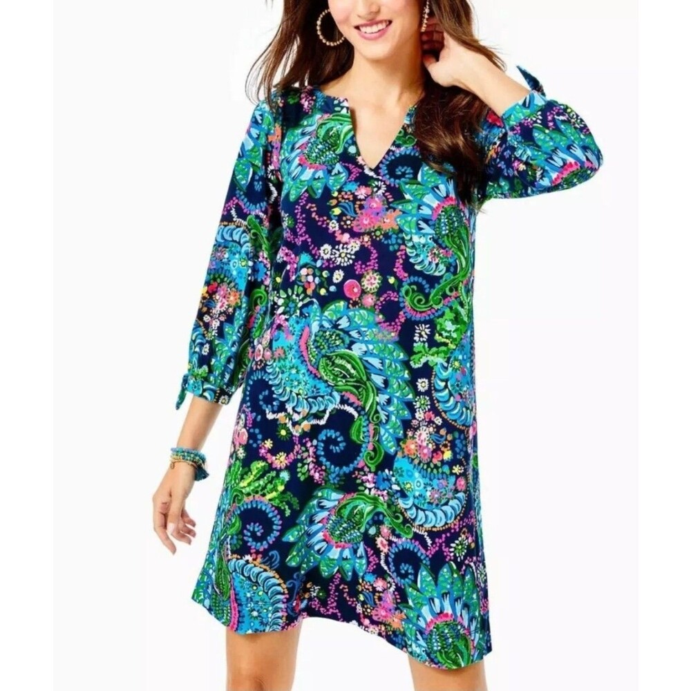Lilly Pulitzer Womens Dress small 3/4 Sleeve Multi Take Me To The Sea Knit